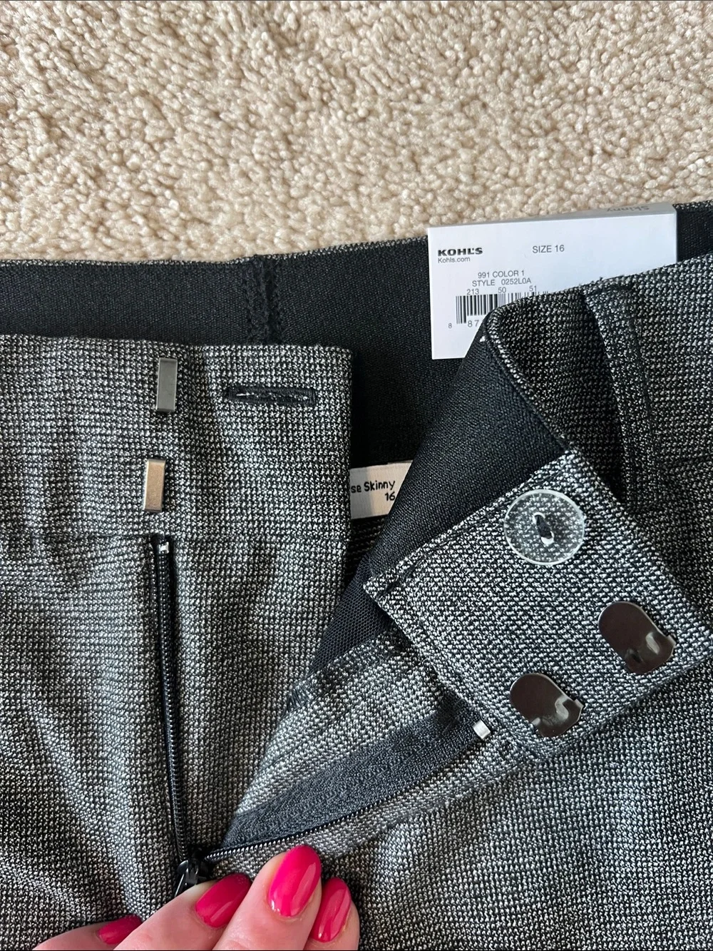 Nine West Charcoal Skinny Mid Rise Dress Pants Size 16 New With Tags